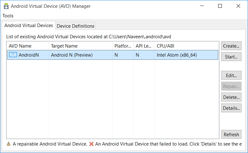 android-n-start-avd
